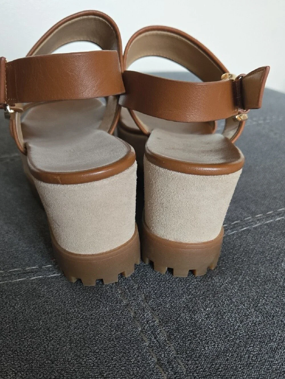 Michael Kors Women's Tan Platform Leather Sandal Wedge